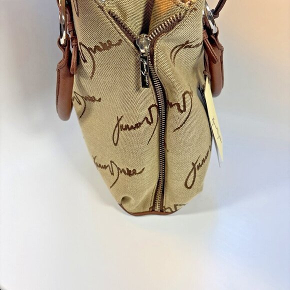 JUNIOR DRAKE Beige Signature Canvas Carry On Tote Handbag With Brown Handle NWT - Picture 5 of 13